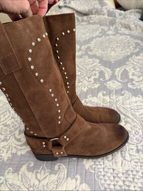 Bibi Lou Brown Suede Studded Mid-Calf Heeled Boot size 9